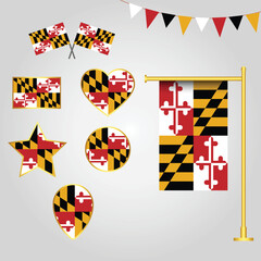 vector collection of Maryland State of Usa emblems and icons in different shapes