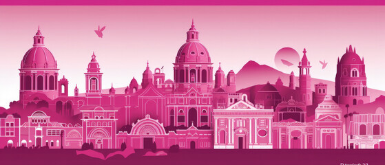 Obraz premium Peru Famous Landmarks Skyline Silhouette Style, Colorful, Cityscape, Travel and Tourist Attraction - Generative AI
