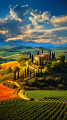 Naklejka premium Landscape photo of a summer hills field , ai generative