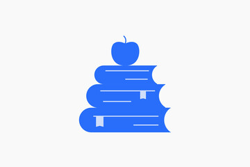 Geometric books with apple illustration in flat style design. Vector illustration and icon. 