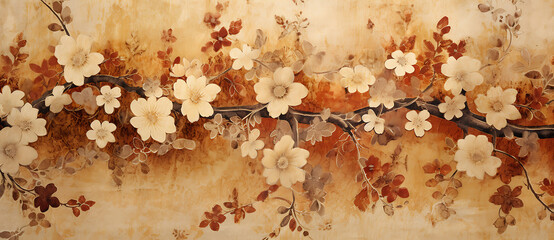 an artistic painting of white flowers with brown leaves Generated by AI