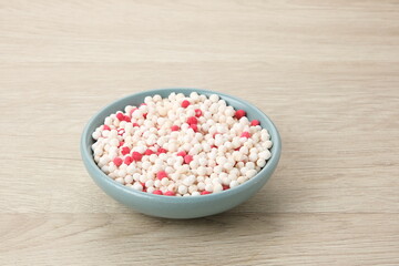 Tapioca pearls sago or sagu mutiara or pacar cina, ingredient for traditional Indonesian dessert
