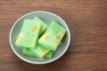 Puding Nagasari, Indonesian traditional dessert, made from jelly, coconut milk and bananas.
