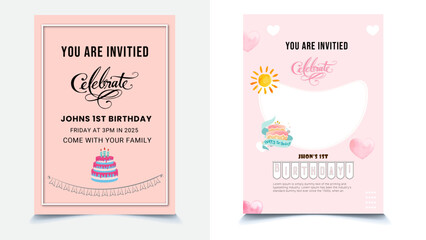 Purple color Birthday card and party invitation templates, vector illustration