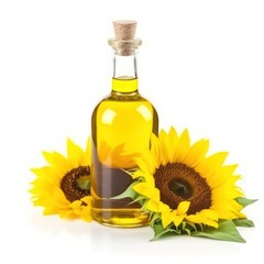 Sunflower oil isolated on white background. Generative AI.