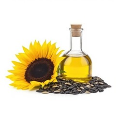 Sunflower oil isolated on white background. Generative AI.