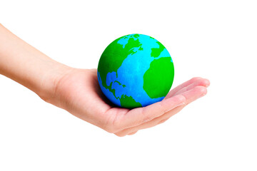 Globe Model in Hand Isolated on White