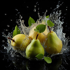 Fototapeta na wymiar Fresh pears and splashing water,created with generative ai tecnology.