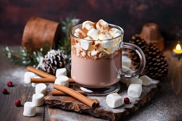 Obraz na płótnie Canvas Hot chocolate with marshmallow and cocoa powder (Ai generated)
