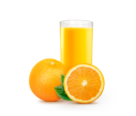 Fresh orange juice with fruits, transparent background