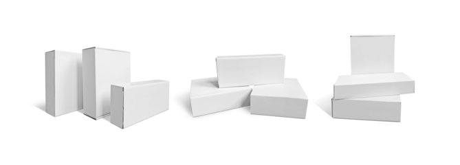 Set of White box tall shape product packaging. transparent background