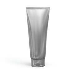 Silver metallic plastic cosmetic tube for cream or gel mockup, transparent background - obrazy, fototapety, plakaty