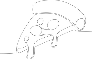 Single continuous line drawing sliced pizza. Fast Food
