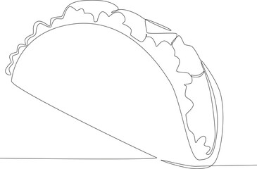 Single continuous line drawing mexican tacos. Fast Food
