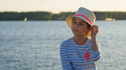 Sunscreen on Face of Child. Happy Smiling Kids Portrait on Sea Background. Sea Children Holiday in Summer. Copy Space.