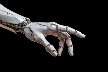 Fototapeta na wymiar hand of White cyborg robot pointing. Generative AI