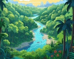 AI generated through lush, green tropical rainforest landscapes. (Illustration, Generative AI)