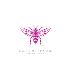 Bee Gradient color logo and white Background. Honey bee logo. Hand drawn engraving style illustrations. Bee logo vector minimalist graphic vector.  golden color and others color 