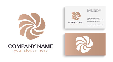 Round spiral logo. Swirling elegant waves of fabric. Template for creating a unique luxury design, logo, fashion, studio, boutique, spa center