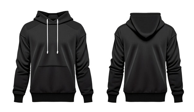 Sweater Hoodie Black Template Front And Back View - Generative AI