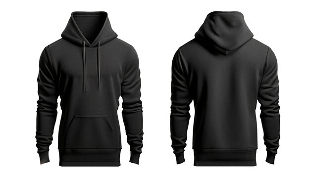 Sweater Hoodie Black Template Front And Back View - Generative AI