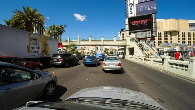 Pov Time Lapse Shot Of Vehicles On Street In City Against Sky During Sunny Day - Las Vegas, Nevada