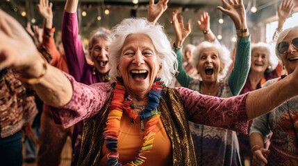 Unbeschwertes Miteinander: Senioren haben Spaß und genießen den Moment - obrazy, fototapety, plakaty