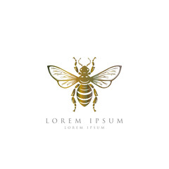 Honey bee logo. Hand drawn engraving style illustrations. Bee logo vector minimalist graphic vector. 