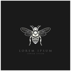 Honey bee logo. Hand drawn engraving style illustrations. Bee logo vector minimalist graphic vector. 