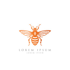 bee logo vector minimalist graphic vector. Honey bee logo. Hand drawn engraving style illustrations.