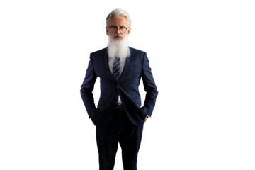 Stylish bearded man in a suit standing on a transparent background