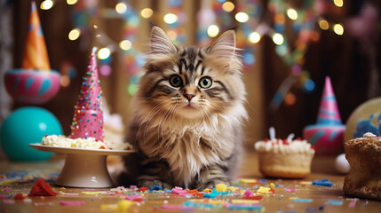 Kätzchen feiert Geburtstag: Eine süße Party mit Kuchen