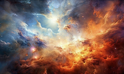 Naklejka premium a very colorful space filled with lots of clouds and stars. generative ai