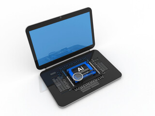 3d render Laptop computer with microchips
