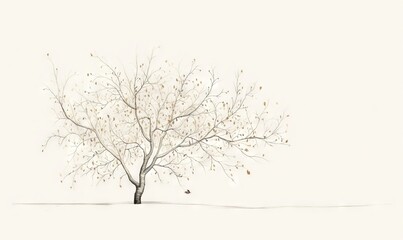  a drawing of a tree in winter with a bird sitting on the branch.  generative ai