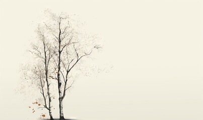  a tree with no leaves in a field with a sky background.  generative ai