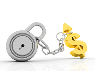3d rendering Dollar symbol lock