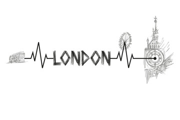 london cityscape line vector. sketch style british landmark illustration