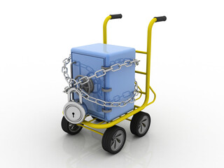3d rendering safety metal locker in trolley

