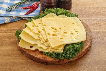 Sliced maasdam cheese for breakfast