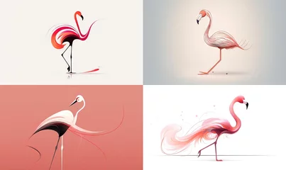 Papier Peint photo Flamingo  four different flamingos are shown in four different color variations.  generative ai