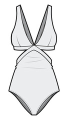 Bra Top Cutout Leotard Bodysuit Fashion Flat Sketch Vector Illustration, CAD, Technical Drawing, Flat Drawing, Template, Mockup.