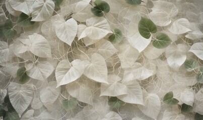  a close up of a bunch of leaves on a wall.  generative ai