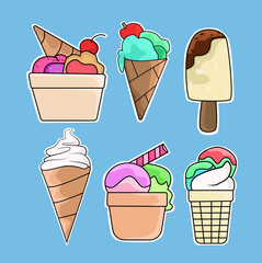 Cute Ice Cream Sticker pack vector illustration designs