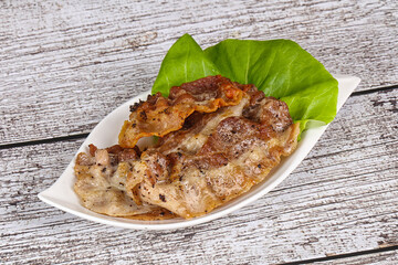 Roasted sliced pork fat bacon