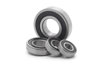 A set of various Tapered roller bearing on white background.