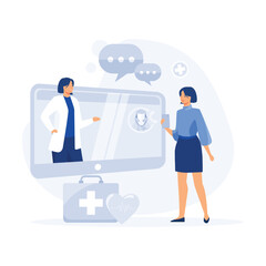 Electronic health record and online medical services, Patients having online consultations with medical specialists, flat vector modern illustration