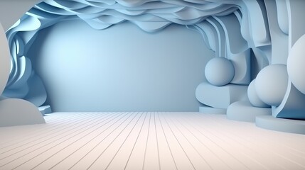 empty room with 3D Decorated blue properties 