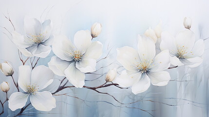 gorgeous White flowers blowing in the wind white background, like watercolor paint