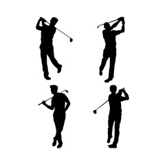 Collection Of Silhouettes Of Men Playing Golf For Design Elements Templates